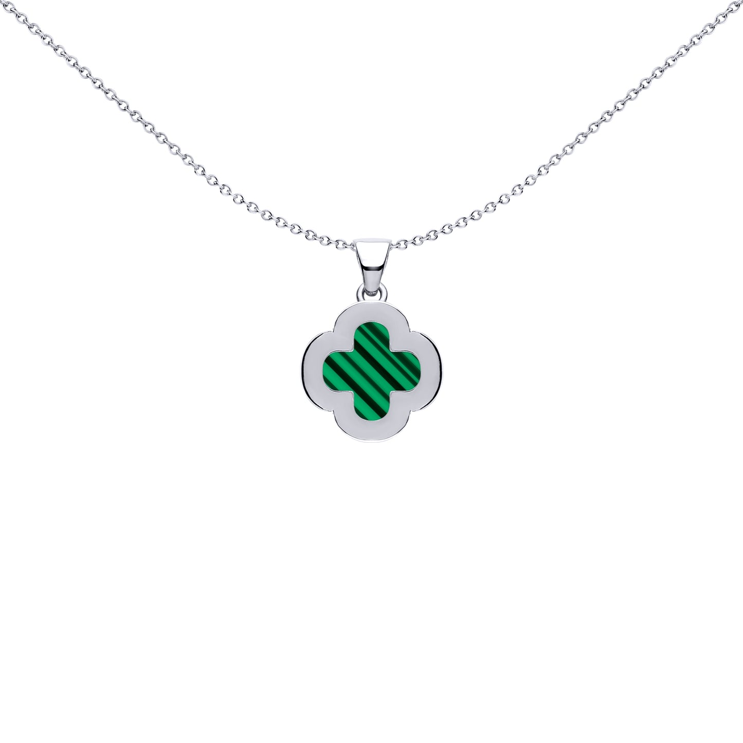 Silver Green Clover Malachite CZ Halo Lucky Charm Pendant - APD236