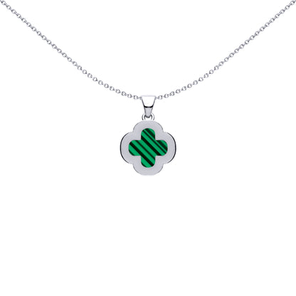 Silver Green Clover Malachite CZ Halo Lucky Charm Pendant - APD236