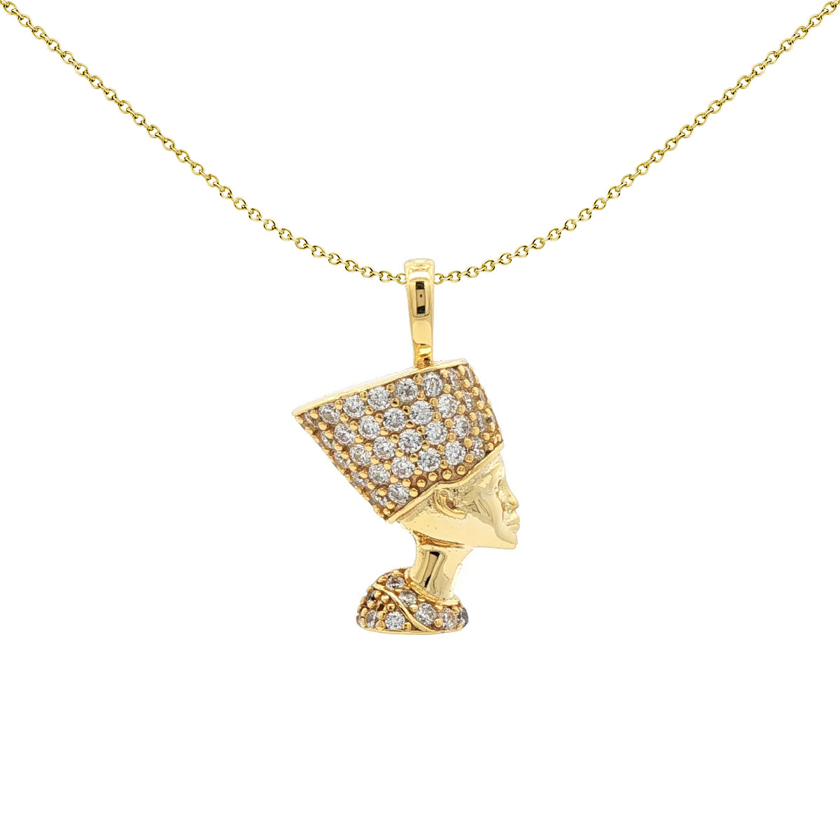 14k Gold-plated Silver  CZ Egyptian Queen Nefertiti Queen Pendant - APD238-GP