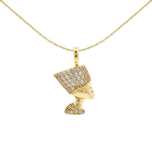 14k Gold-plated Silver  CZ Egyptian Queen Nefertiti Queen Pendant - APD238-GP