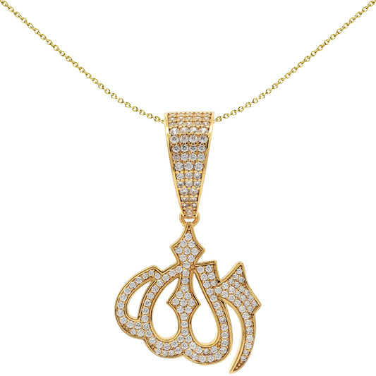 14k Gold-plated Silver  CZ Iced Out Allah Necklace Pendant - APD239-GP