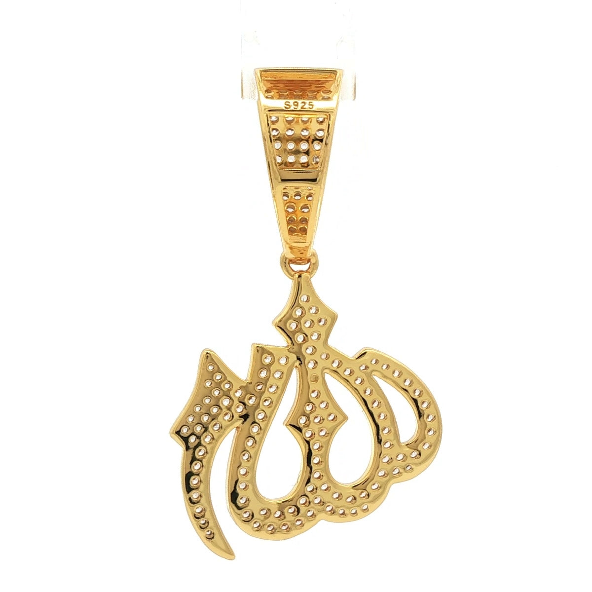 14k Gold-plated Silver  CZ Iced Out Allah Necklace Pendant - APD239-GP