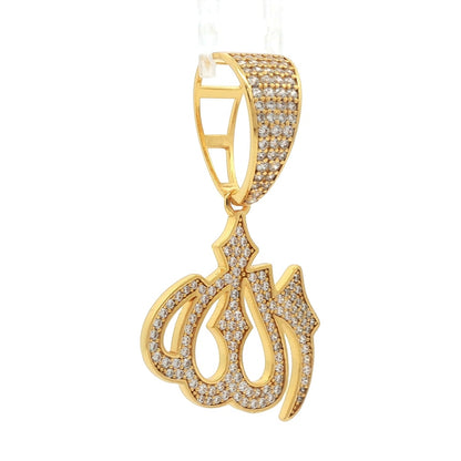14k Gold-plated Silver  CZ Iced Out Allah Necklace Pendant - APD239-GP