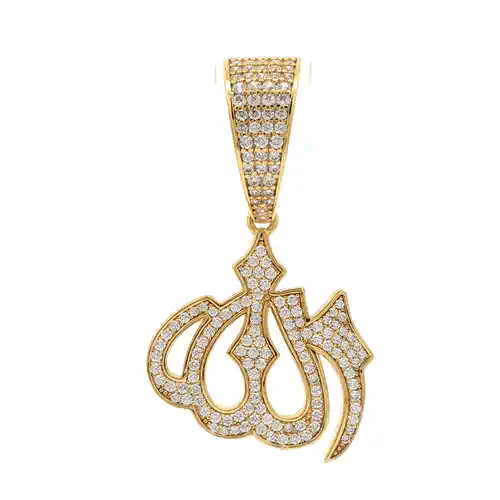 14k Gold-plated Silver  CZ Iced Out Allah Necklace Pendant - APD239-GP