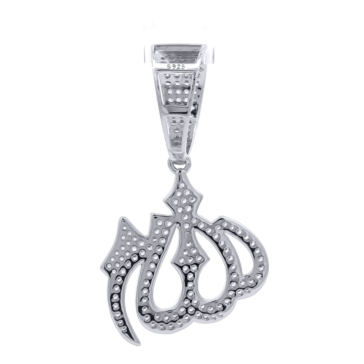 Silver  CZ Iced Out Calligraphy Allah Necklace Pendant - APD239