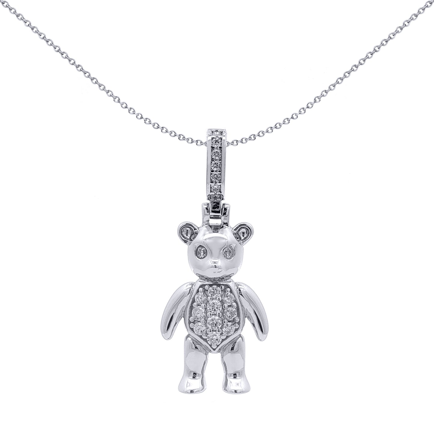 Rhodium-plated Silver  CZ Moveable Teddy Bear Charm Pendant - APD240A