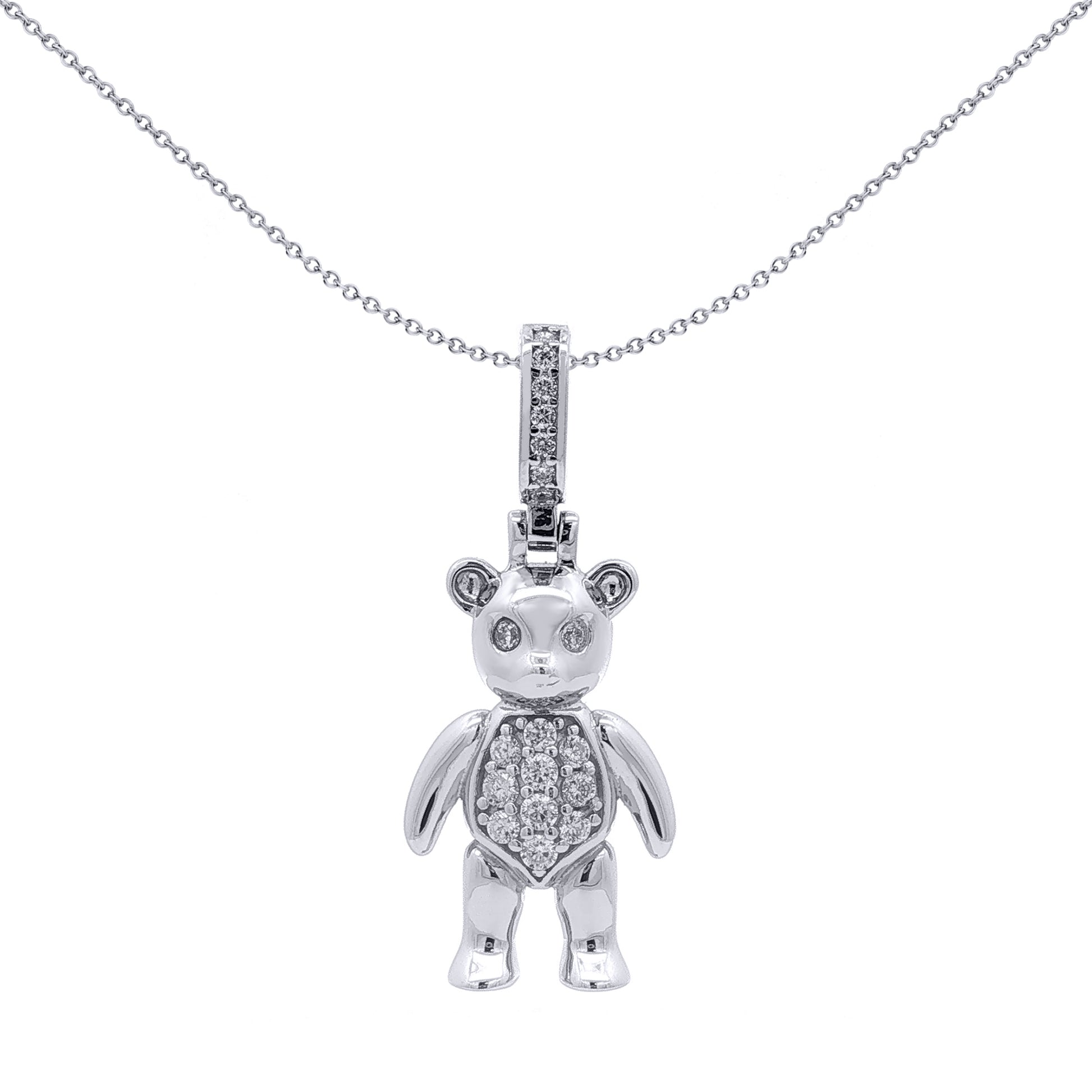 Rhodium-plated Silver  CZ Moveable Teddy Bear Charm Pendant - APD240A