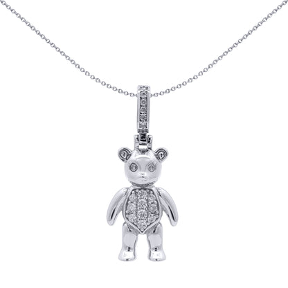 Rhodium-plated Silver  CZ Moveable Teddy Bear Charm Pendant - APD240A