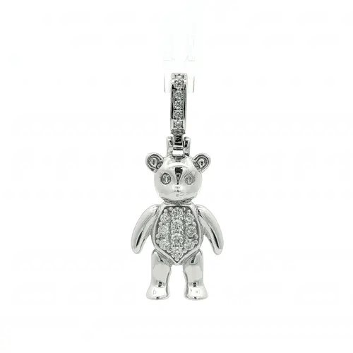 Rhodium-plated Silver  CZ Moveable Teddy Bear Charm Pendant - APD240A