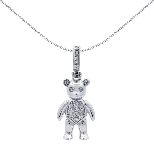 Rhodium-plated Silver  CZ Moveable Teddy Bear Charm Pendant - APD240A