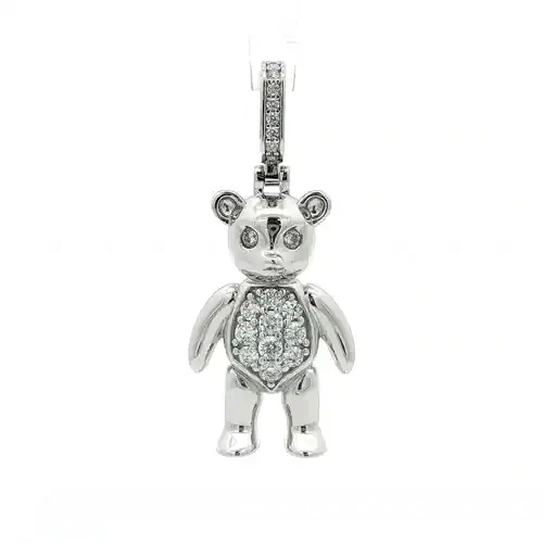 Rhodium-plated Silver  CZ Moveable Teddy Bear Charm Pendant - APD240B