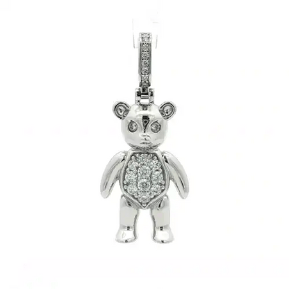 Rhodium-plated Silver  CZ Moveable Teddy Bear Charm Pendant - APD240B