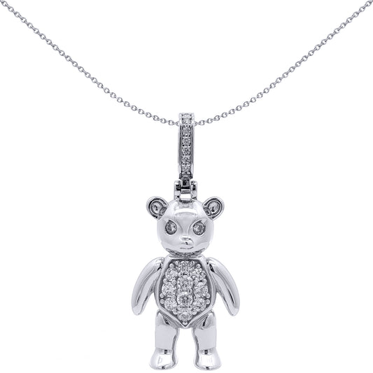 Rhodium-plated Silver  CZ Moveable Teddy Bear Charm Pendant - APD240B