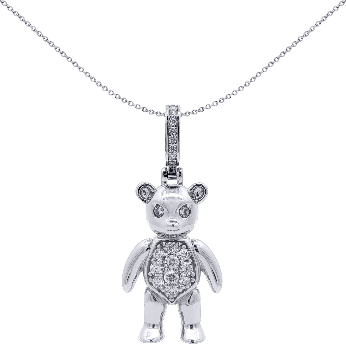 Rhodium-plated Silver  CZ Moveable Teddy Bear Charm Pendant - APD240B
