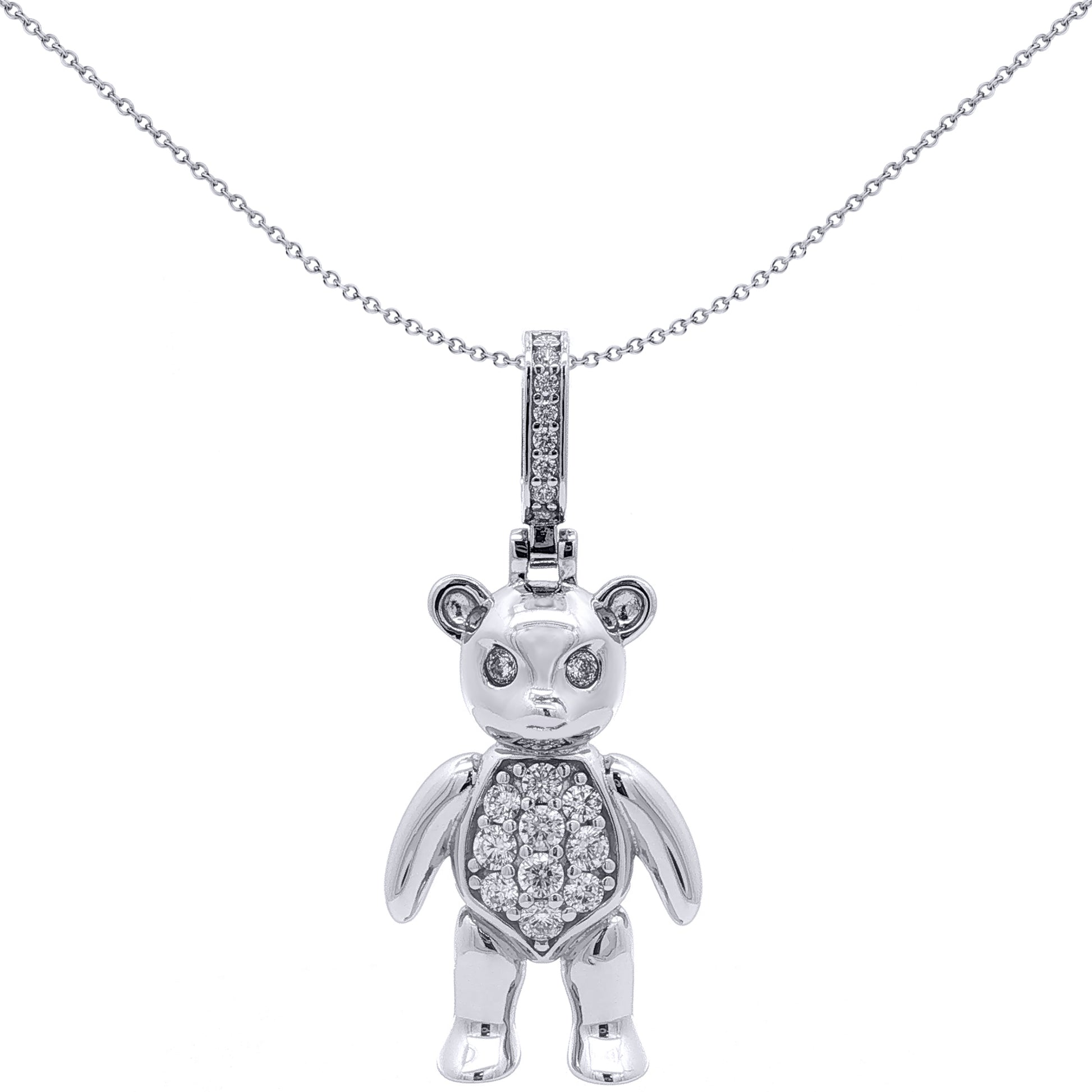 Rhodium-plated Silver  CZ Moveable Teddy Bear Charm Pendant - APD240B