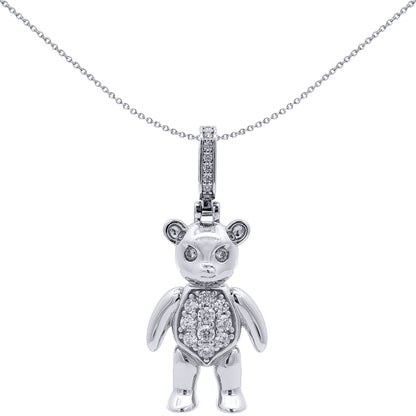 Rhodium-plated Silver  CZ Moveable Teddy Bear Charm Pendant - APD240B
