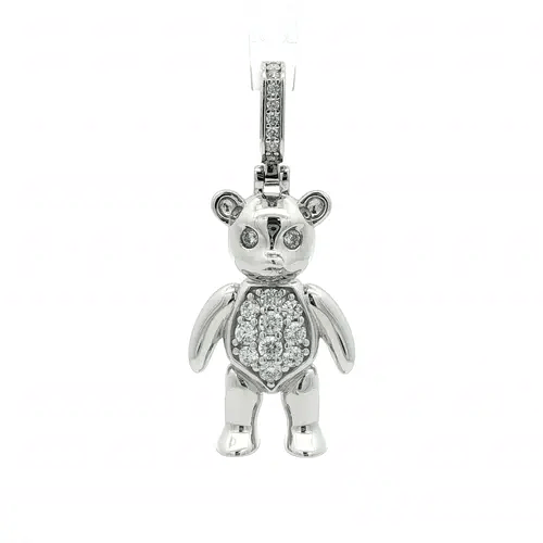 Rhodium-plated Silver  CZ Moveable Teddy Bear Charm Pendant - APD240B