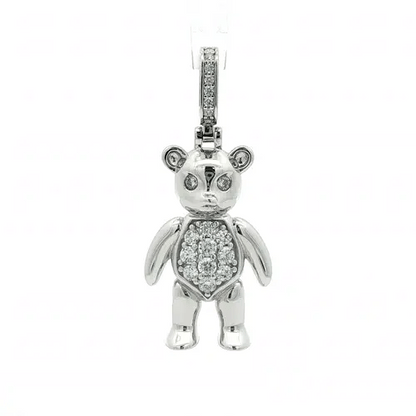 Rhodium-plated Silver  CZ Moveable Teddy Bear Charm Pendant - APD240B