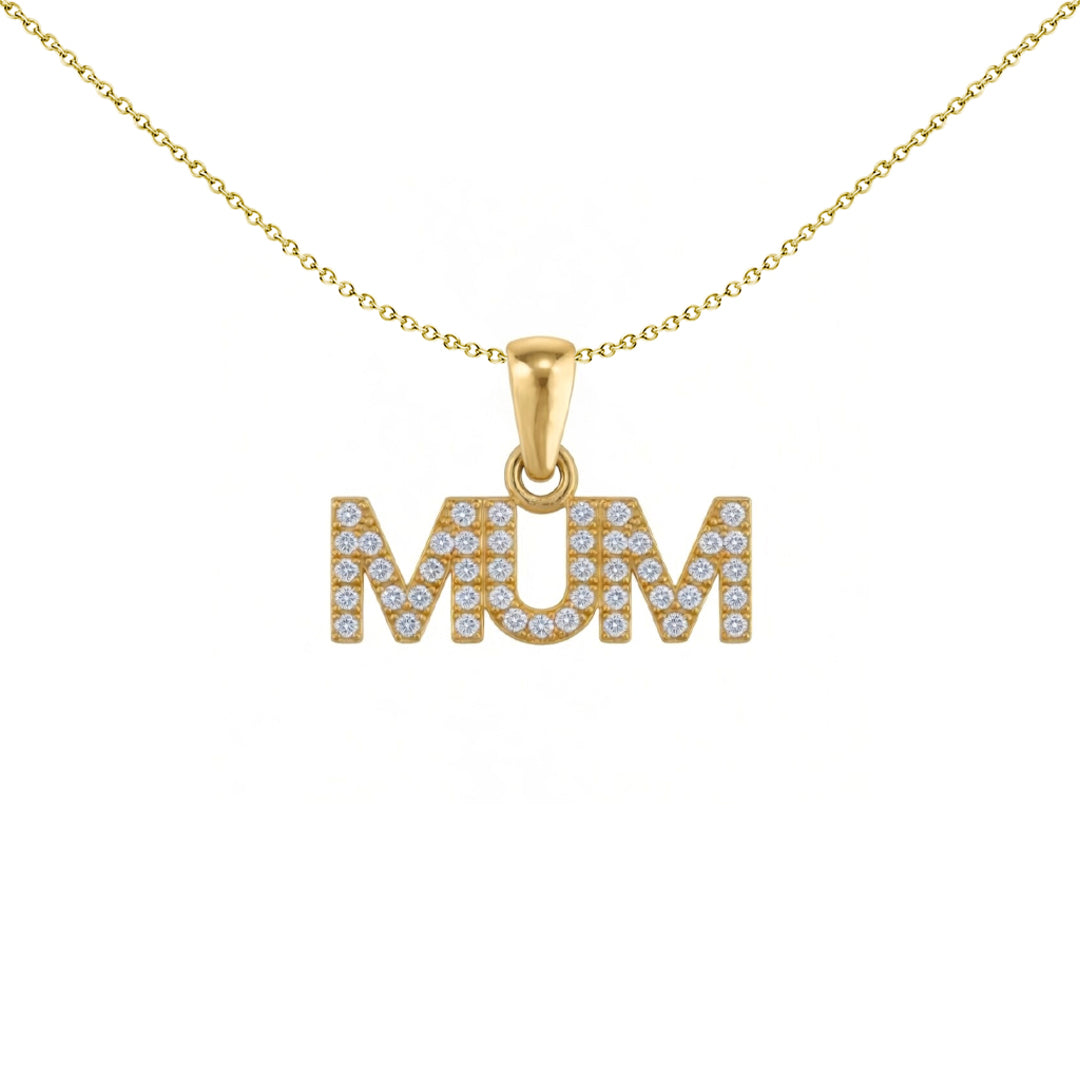 Gold-plated Silver  CZ MUM Pave Nameplate Pendant - APD241-GP