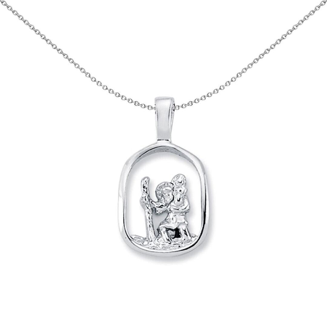 Sterling Silver  St Christopher Medallion Open Oval Frame Pendant - APM009