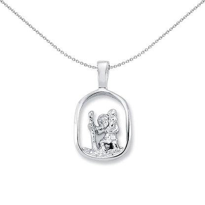 Sterling Silver  St Christopher Medallion Open Oval Frame Pendant - APM009