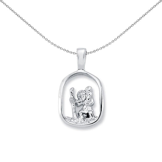 Sterling Silver  St Christopher Medallion Open Oval Frame Pendant - APM009