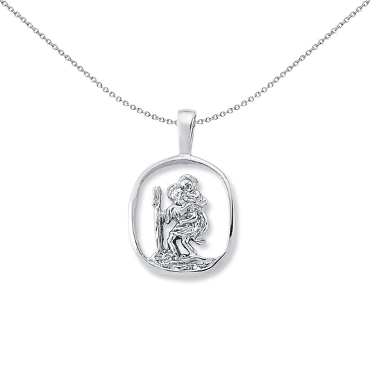 Sterling Silver  St Christopher Medallion Necklace 25mm 18" - APM010