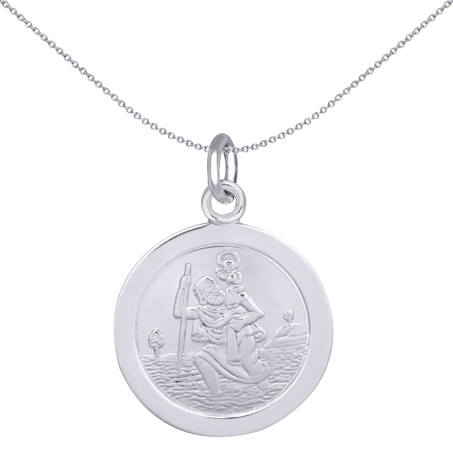 Sterling Silver  Round St Christopher Medallion Pendant 16mm - APM012