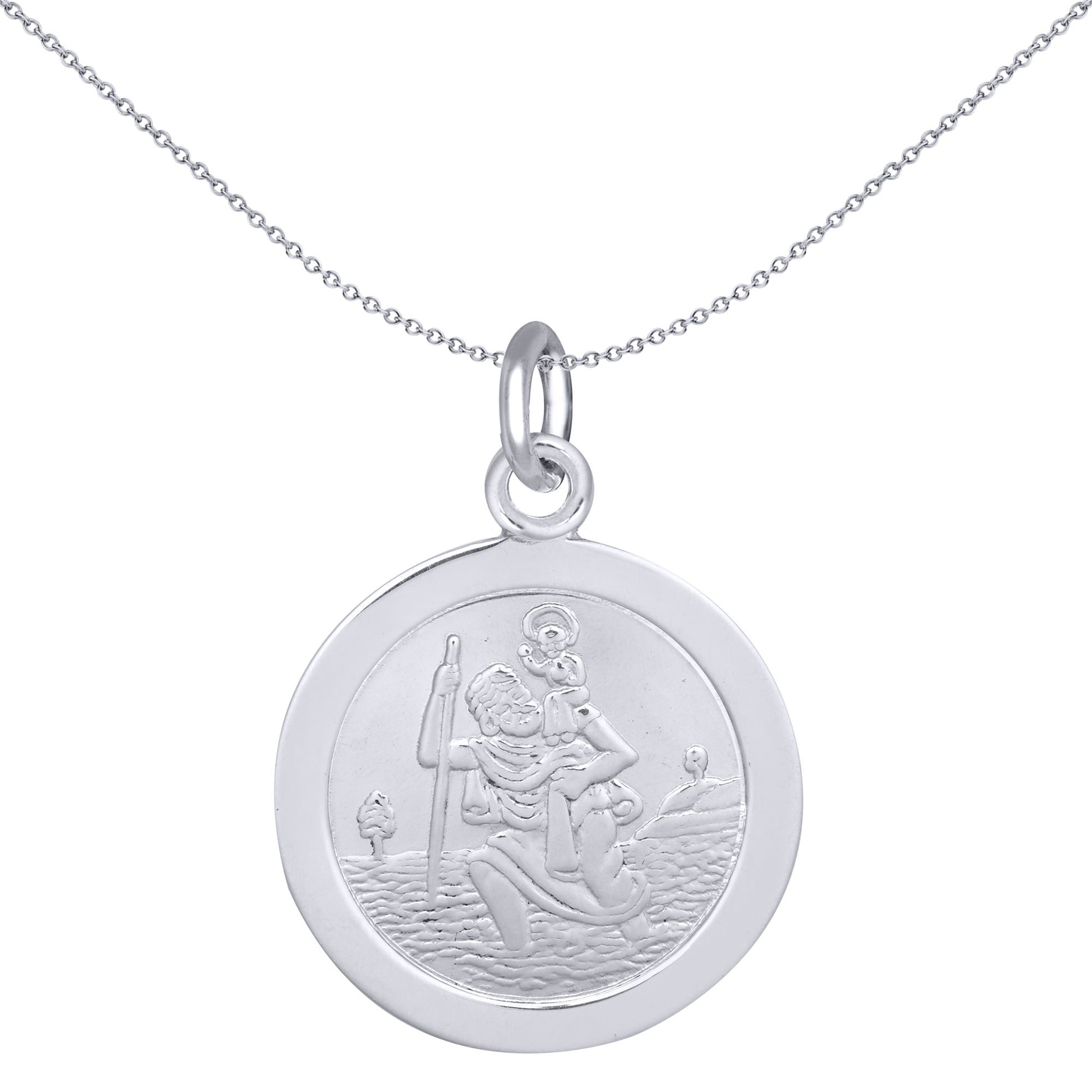 Sterling Silver  Round St Christopher Medallion Pendant 16mm - APM012