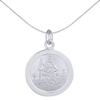 Sterling Silver  Round St Christopher Medallion Pendant 16mm - APM012
