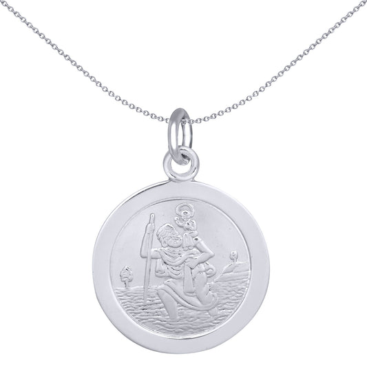 Sterling Silver  Round St Christopher Medallion Pendant 16mm - APM012