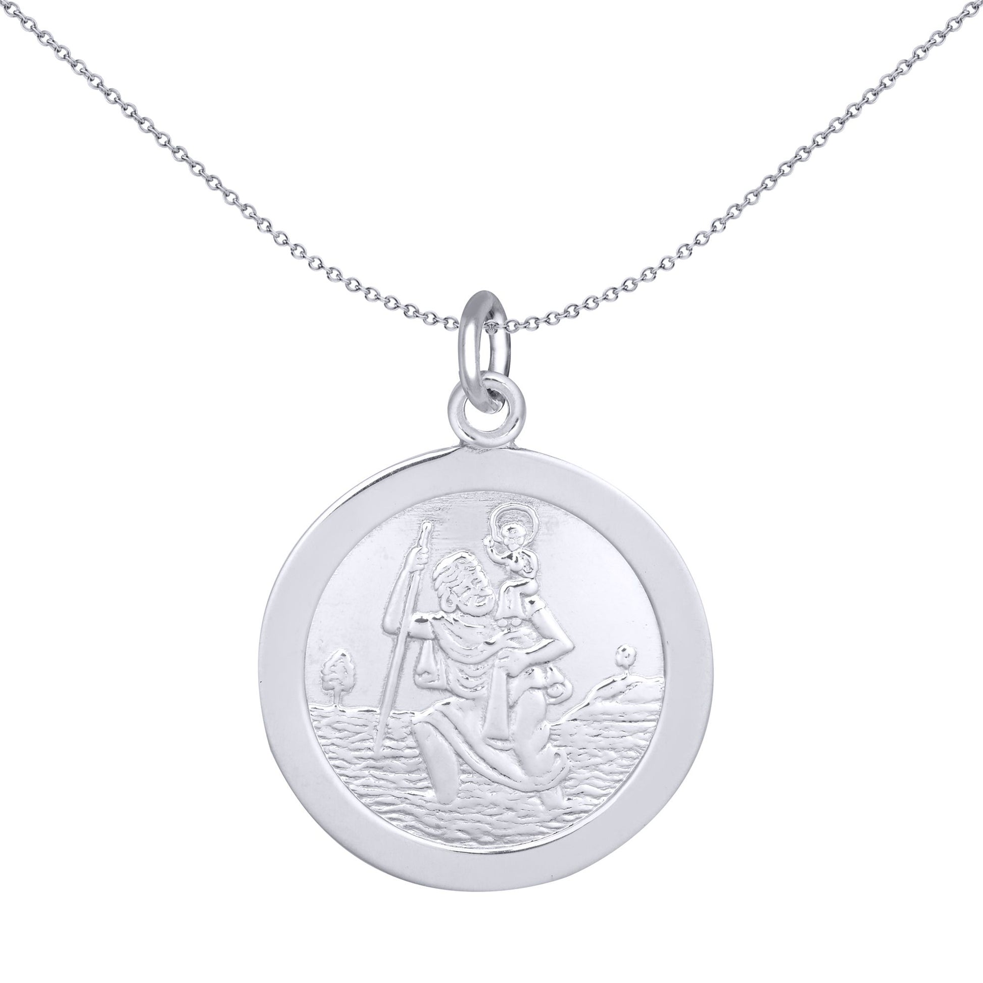 Sterling Silver  Round St Christopher Medallion Pendant 19mm - APM013