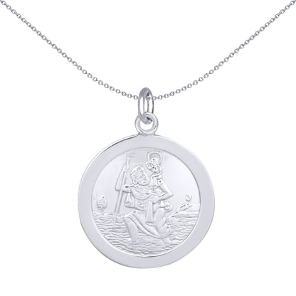 Sterling Silver  Round St Christopher Medallion Pendant 19mm - APM013