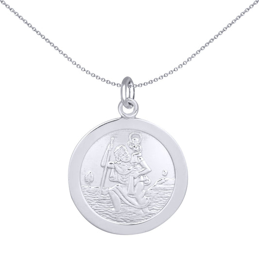 Sterling Silver  Round St Christopher Medallion Pendant 19mm - APM013