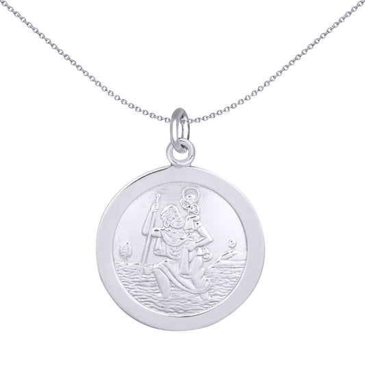 Sterling Silver  Round St Christopher Medallion Pendant 19mm - APM013