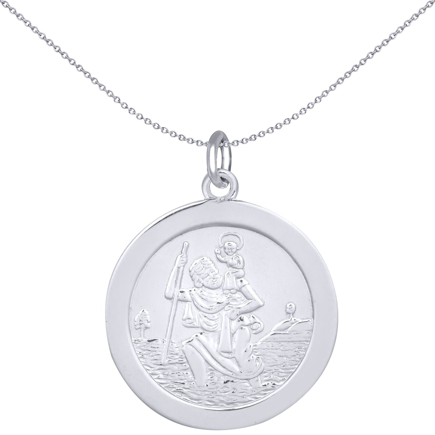 Sterling Silver  Round St Christopher Medallion Pendant 22mm - APM014