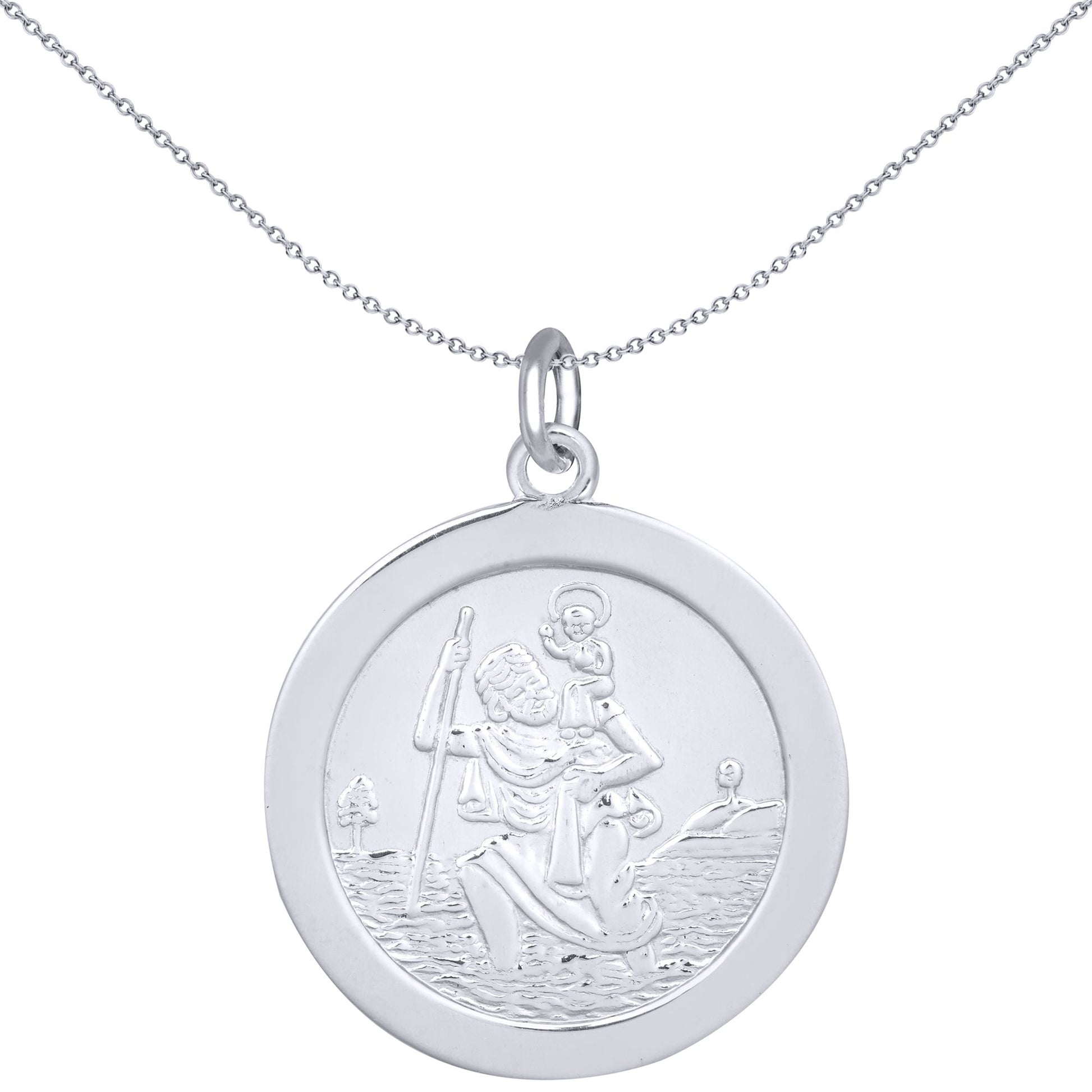 Sterling Silver  Round St Christopher Medallion Pendant 22mm - APM014