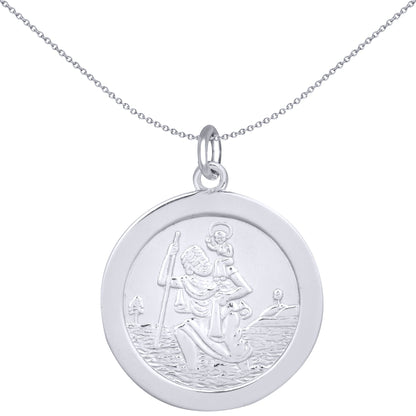 Sterling Silver  Round St Christopher Medallion Pendant 22mm - APM014