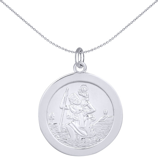 Sterling Silver  Round St Christopher Medallion Pendant 22mm - APM014