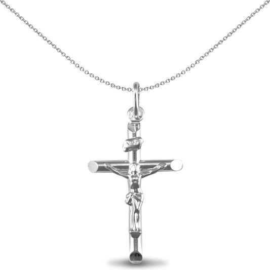 Sterling Silver  INRI crucifix Tube Cross Pendant 35mm - APX007