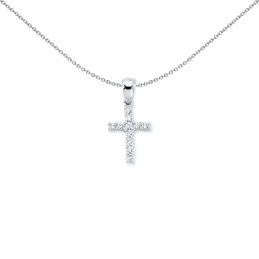 Womens Rhodium Silver  CZ 4 Claw Cross Pendant Necklace 25mm 18" - APX014
