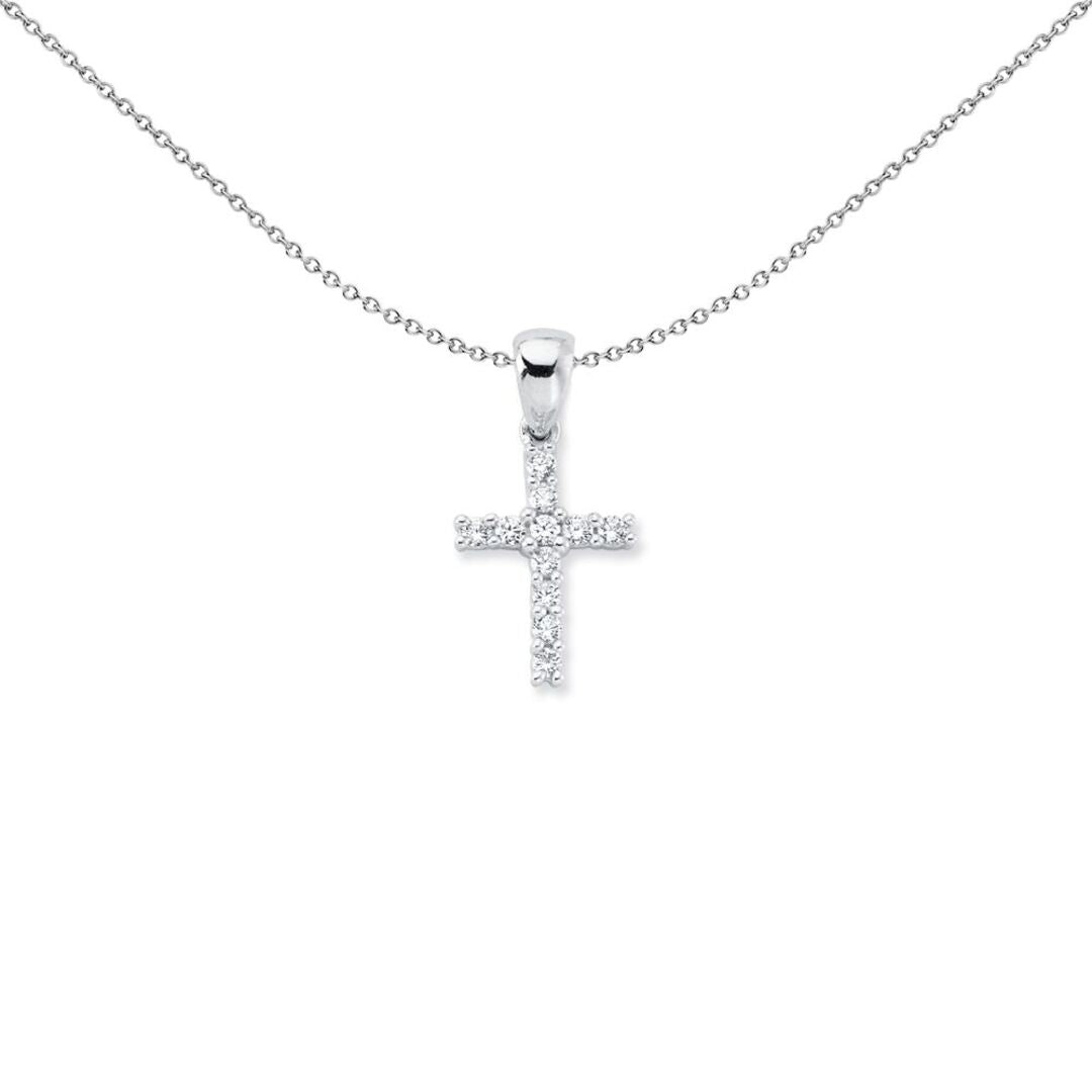 Womens Rhodium Silver  CZ 4 Claw Cross Pendant Necklace 25mm - APX014