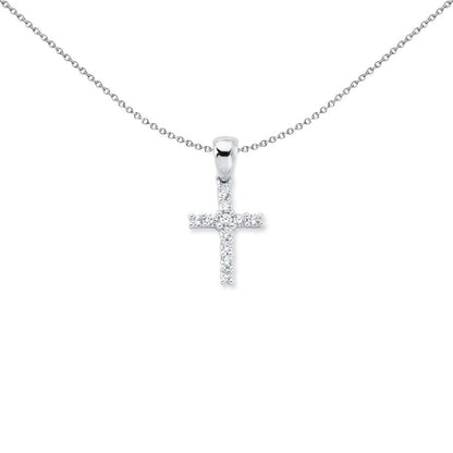 Womens Rhodium Silver  CZ 4 Claw Cross Pendant Necklace 25mm - APX014