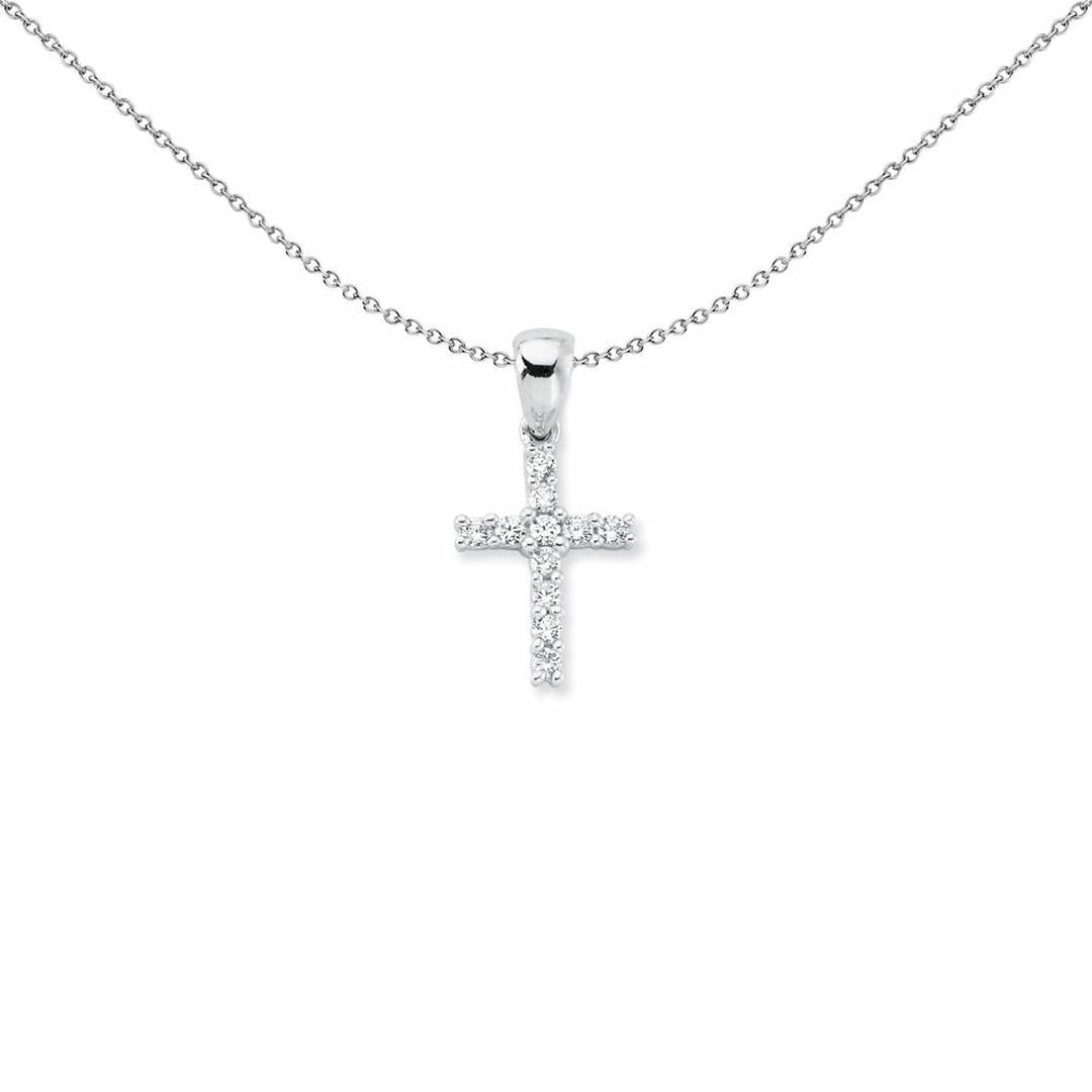 Womens Rhodium Silver  CZ 4 Claw Cross Pendant Necklace 25mm 18" - APX014