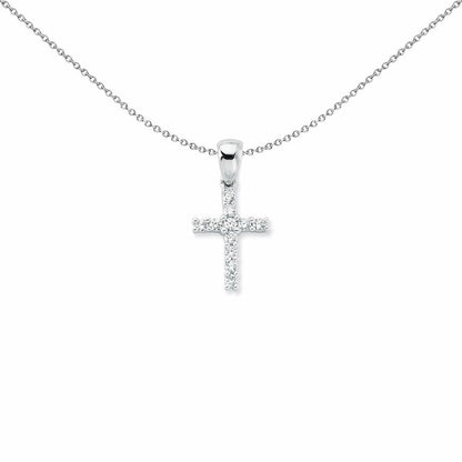 Womens Rhodium Silver  CZ 4 Claw Cross Pendant Necklace 25mm 18" - APX014