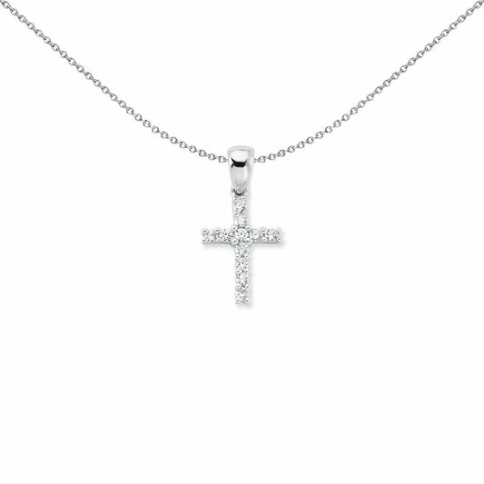 Womens Rhodium Silver  CZ 4 Claw Cross Pendant Necklace 25mm 18" - APX014