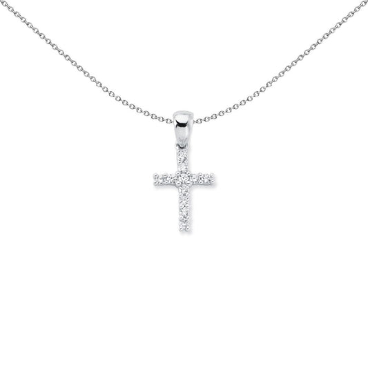 Womens Rhodium Silver  CZ 4 Claw Cross Pendant Necklace 25mm 18" - APX014