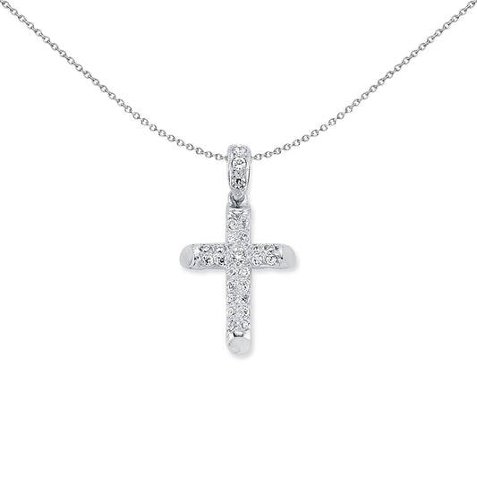 Sterling Silver  CZ 2 Row Pave Cross Pendant Necklace 36mm 18" - APX015