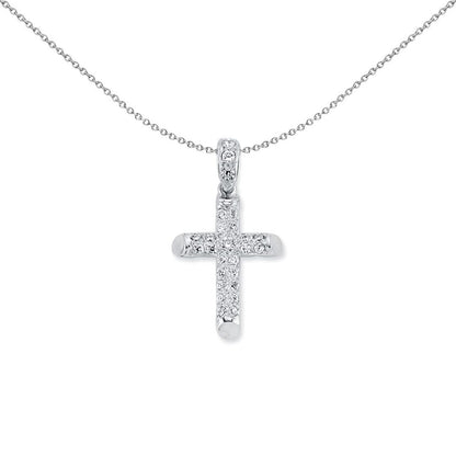 Sterling Silver  CZ 2 Row Pave Cross Pendant Necklace 36mm - APX015