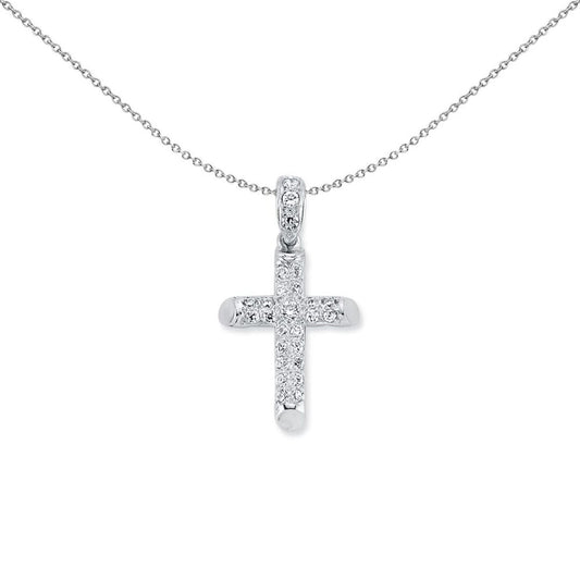Sterling Silver  CZ 2 Row Pave Cross Pendant Necklace 36mm - APX015